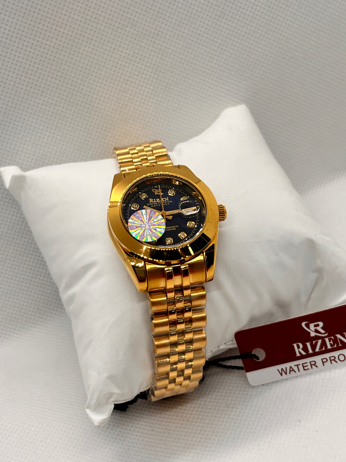 RIZ Crystal Stone-Set Dial Date Quartz Women's Watch
