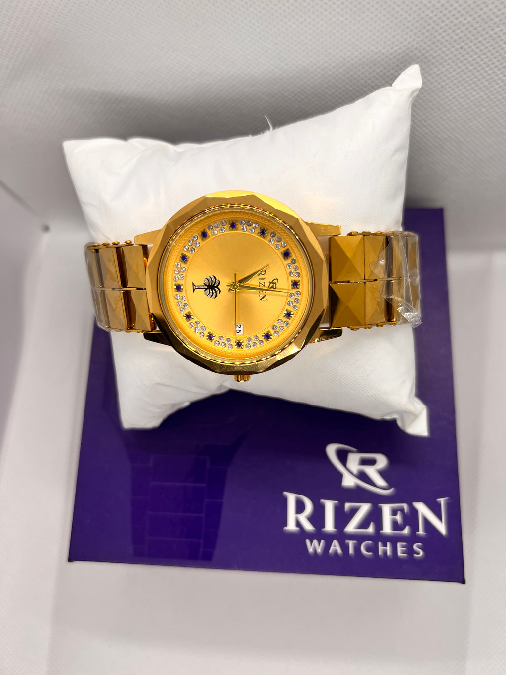 RIZ Ceramic Faceted Crystal Date Quartz Men's Watch