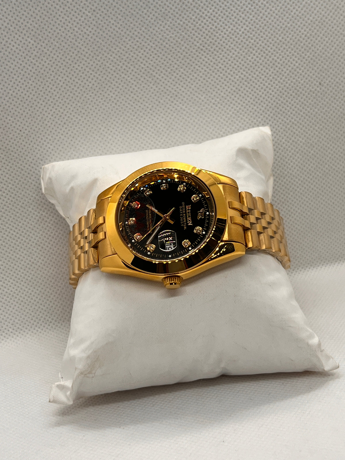 RIZ Gold Black Dial Stone-Set Date Men's Watch