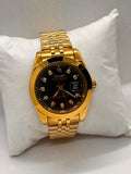 RIZ Gold Black Dial Stone-Set Date Men's Watch