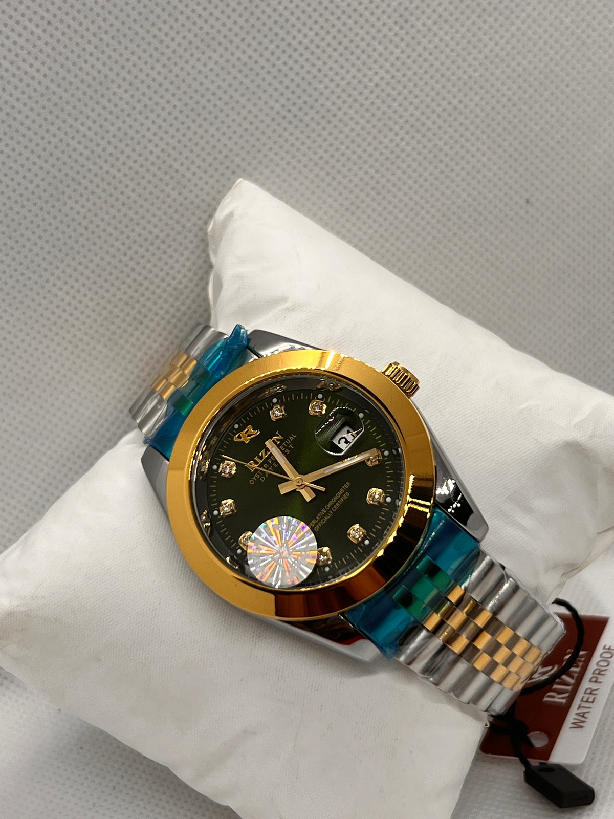 RIZ Two-Tone Gold Steel Stone-Set Date Men's Watch