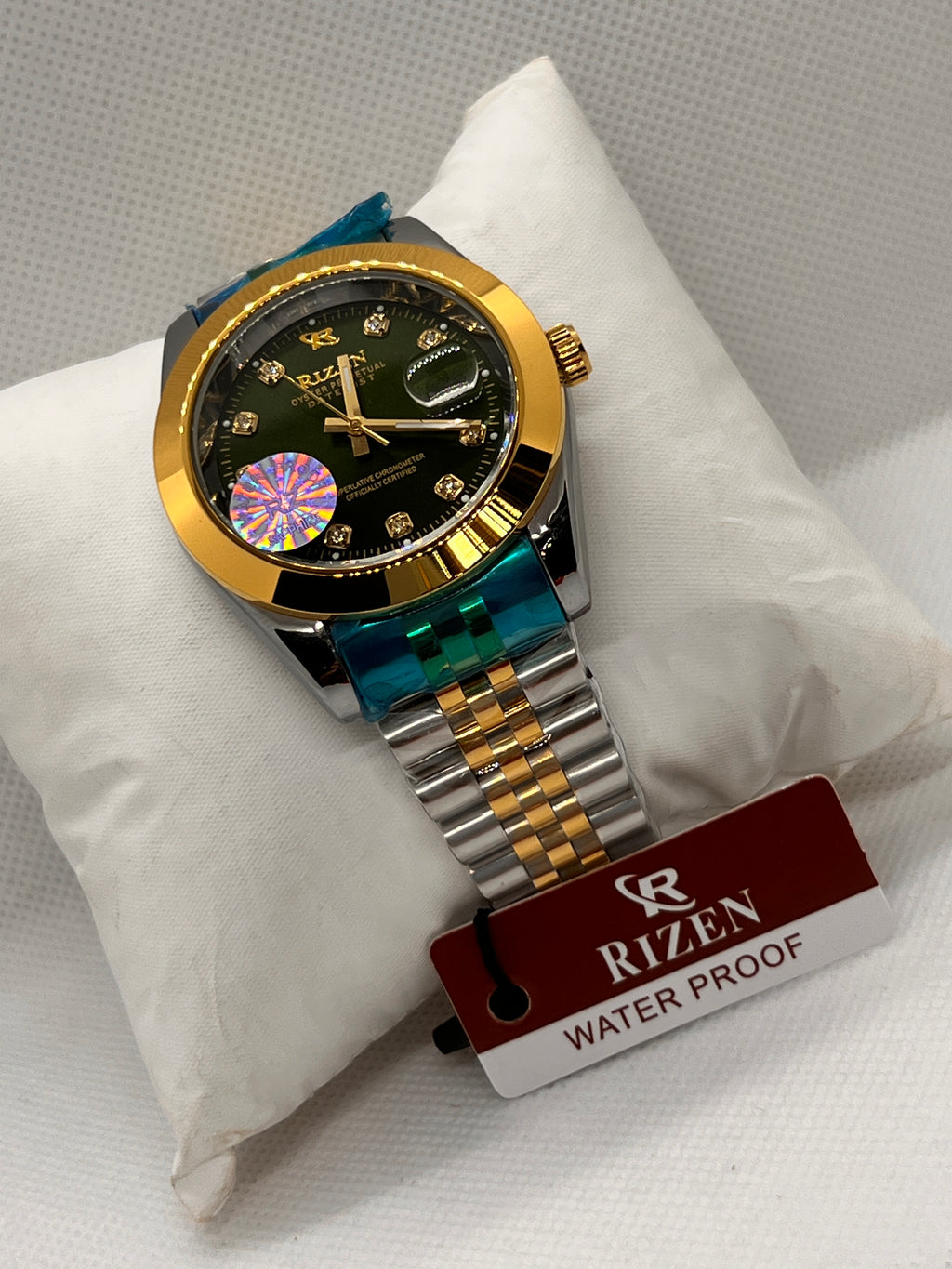 RIZ Two-Tone Gold Steel Stone-Set Date Men's Watch