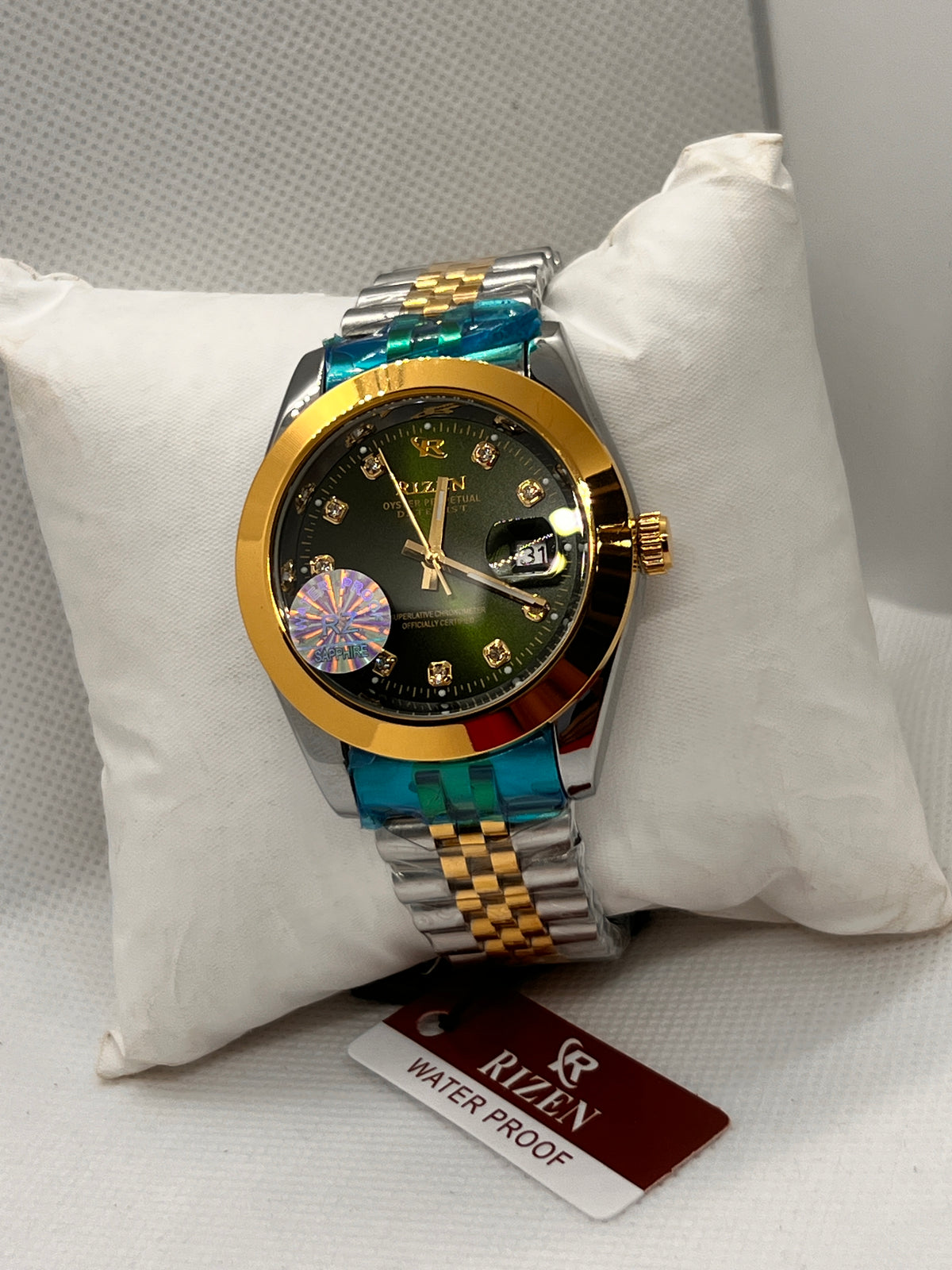 RIZ Two-Tone Gold Steel Stone-Set Date Men's Watch