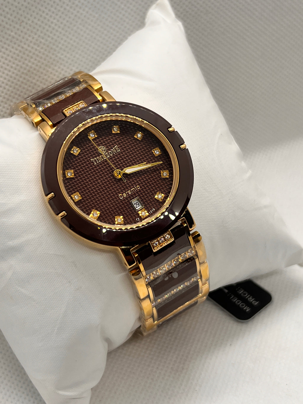 TMZ Ceramic Gold Textured Dial Date Men's Watch