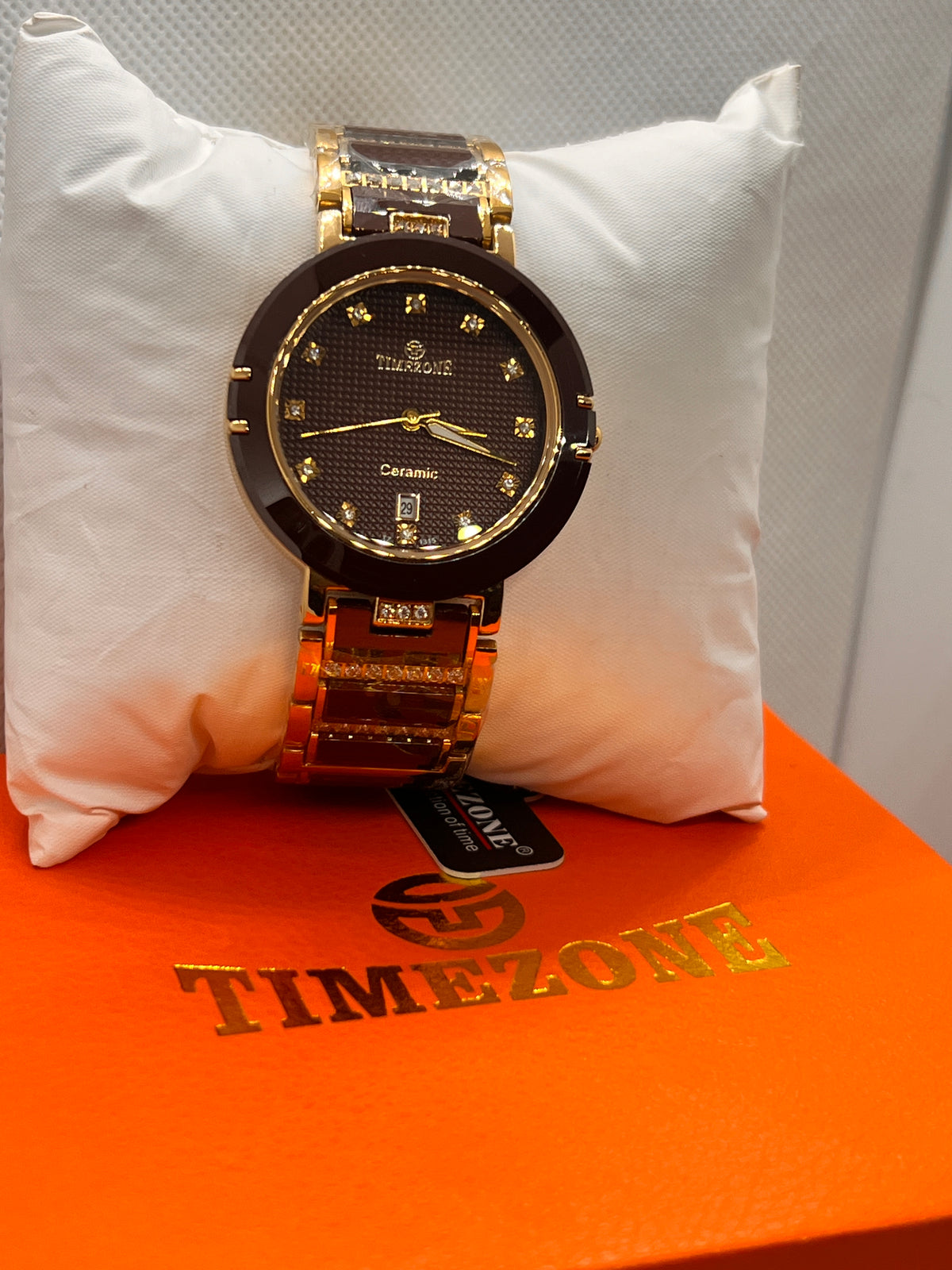 TMZ Ceramic Gold Textured Dial Date Men's Watch