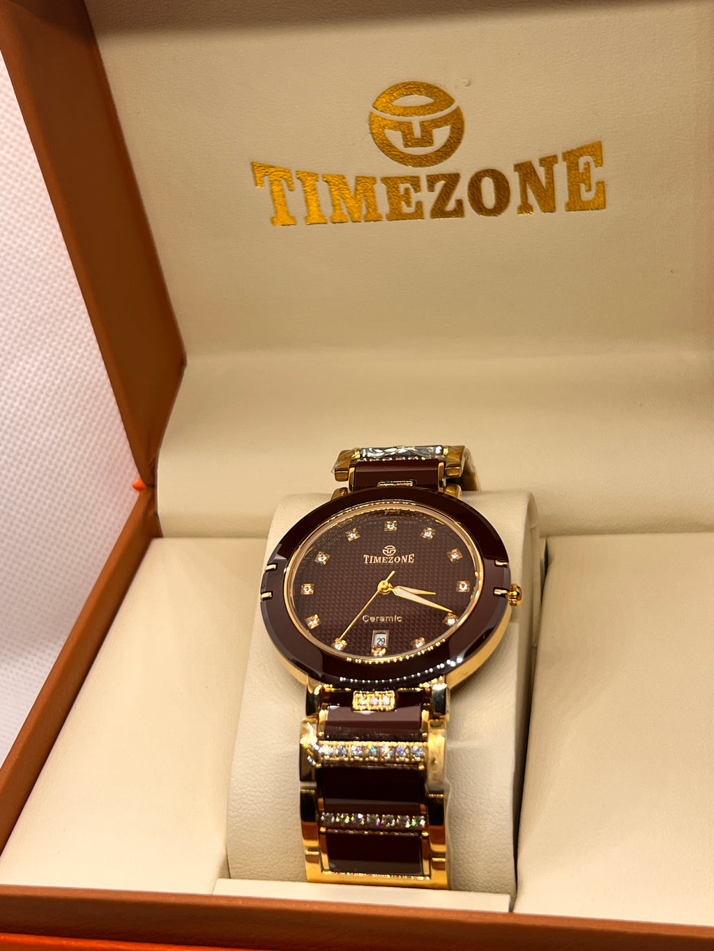 TMZ Ceramic Gold Textured Dial Date Men's Watch