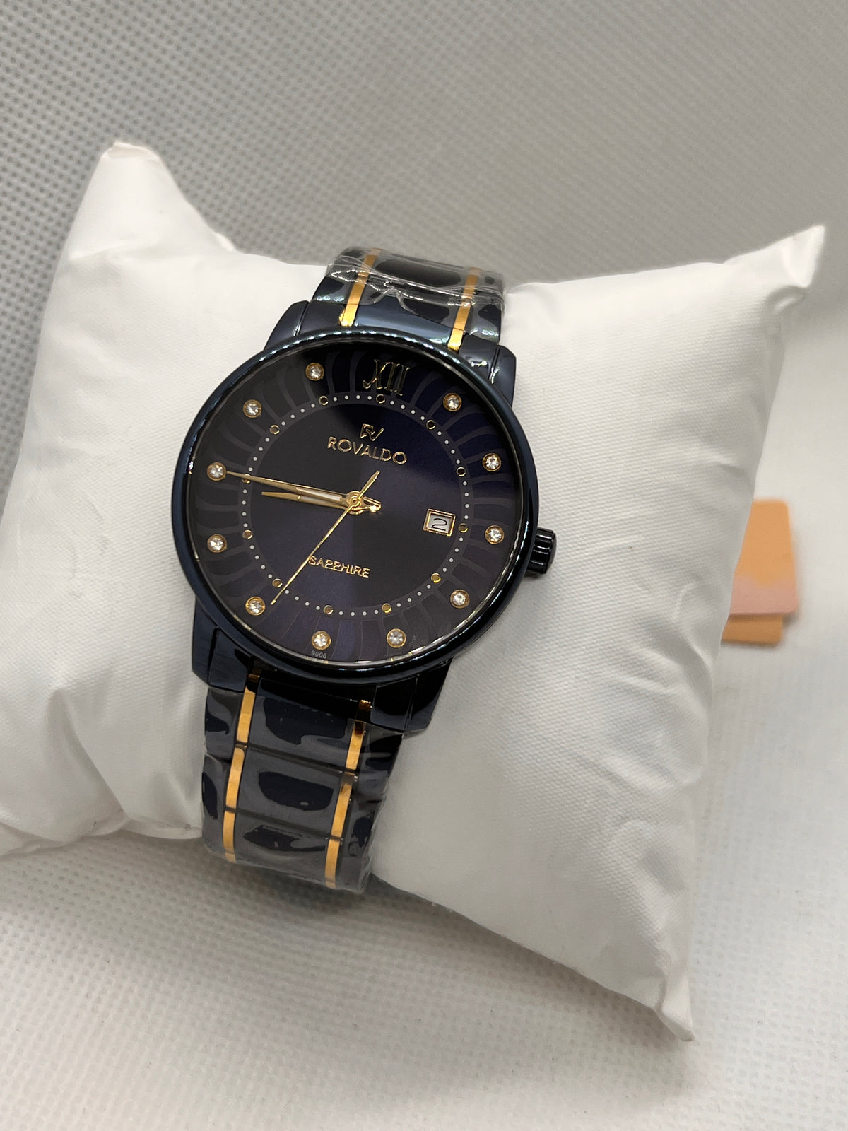 RVD Sapphire Stone-Set Date Quartz Men's Watch