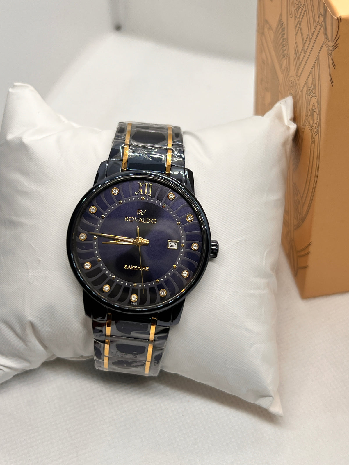 RVD Sapphire Stone-Set Date Quartz Men's Watch
