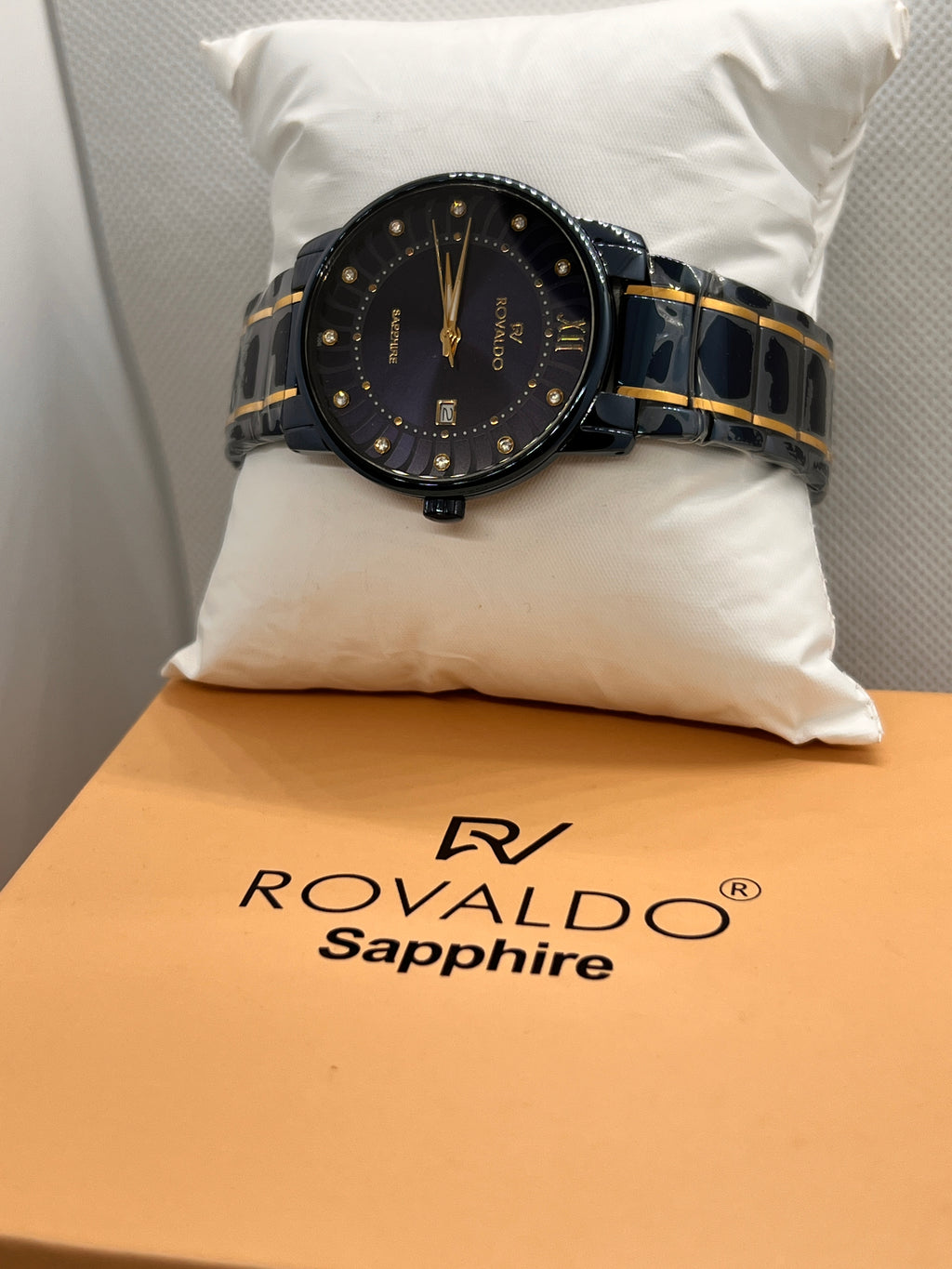 RVD Sapphire Stone-Set Date Quartz Men's Watch