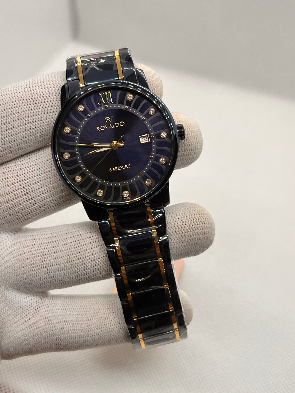 RVD Sapphire Stone-Set Date Quartz Men's Watch