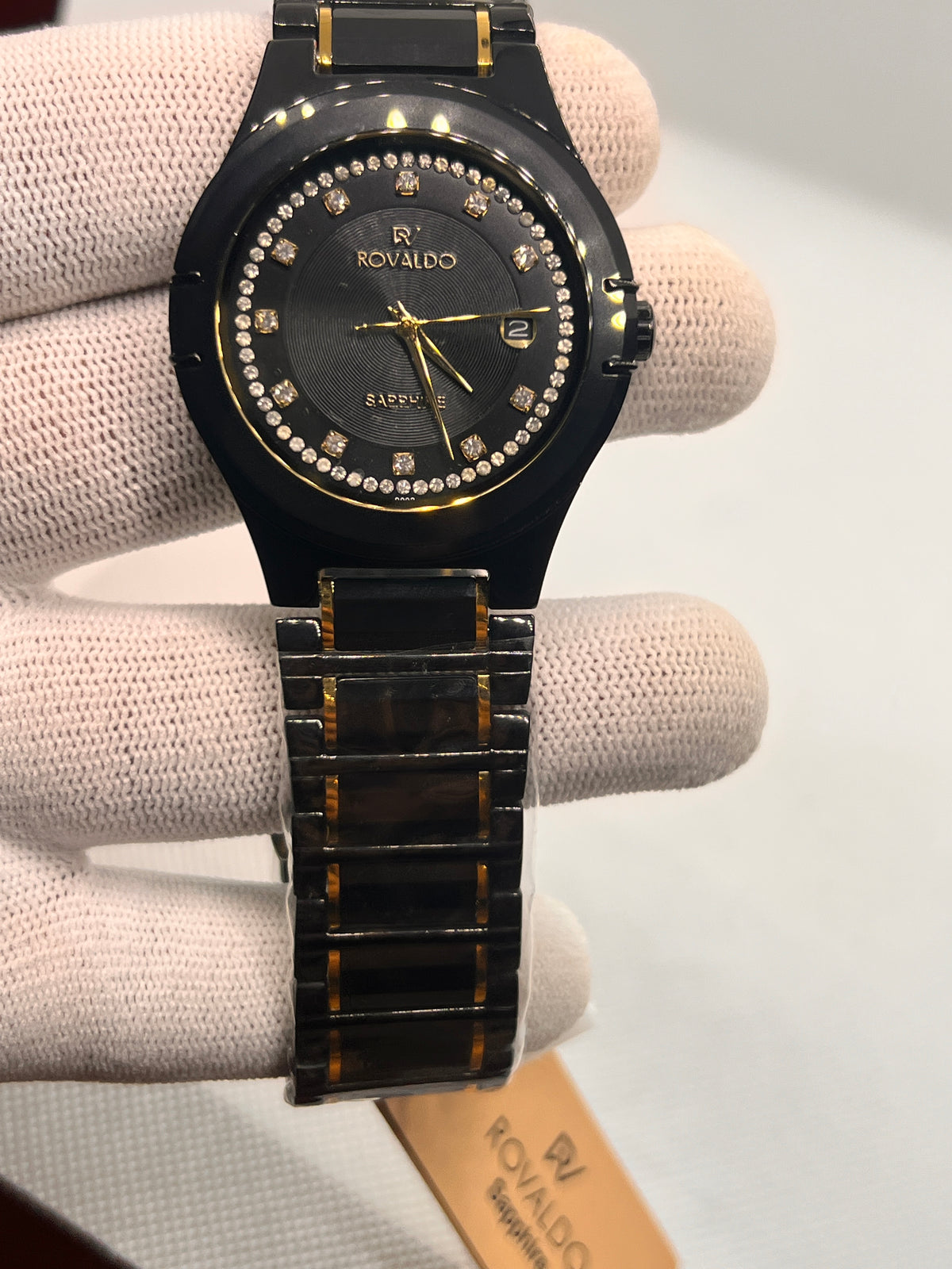 RVD Sapphire Stone-Set Date Quartz Men's Watch