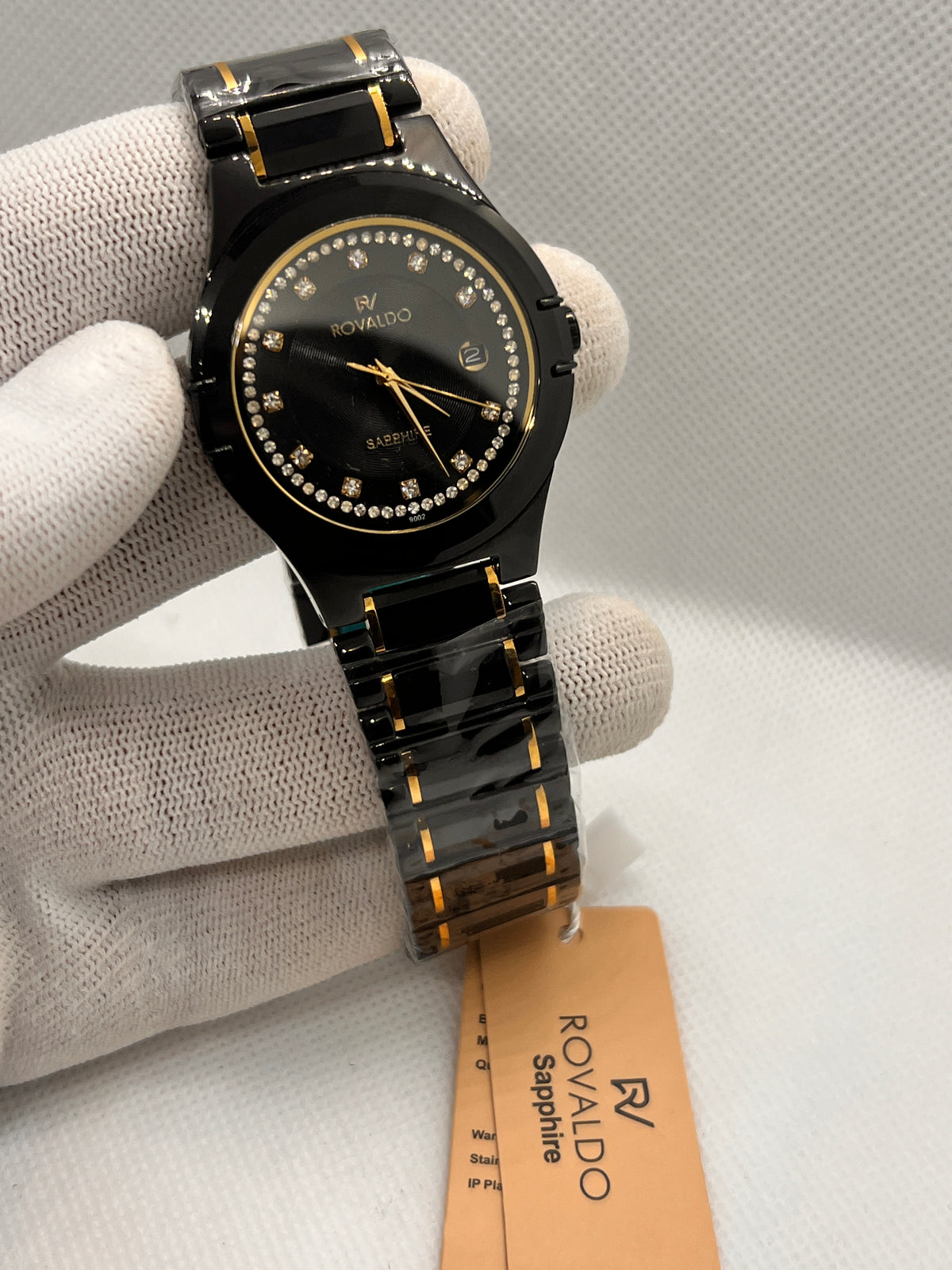 RVD Sapphire Stone-Set Date Quartz Men's Watch