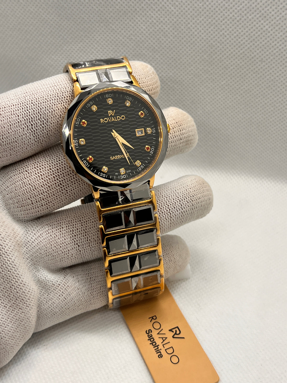 RVD Sapphire Two-Tone Faceted Bezel Date Men's Watch