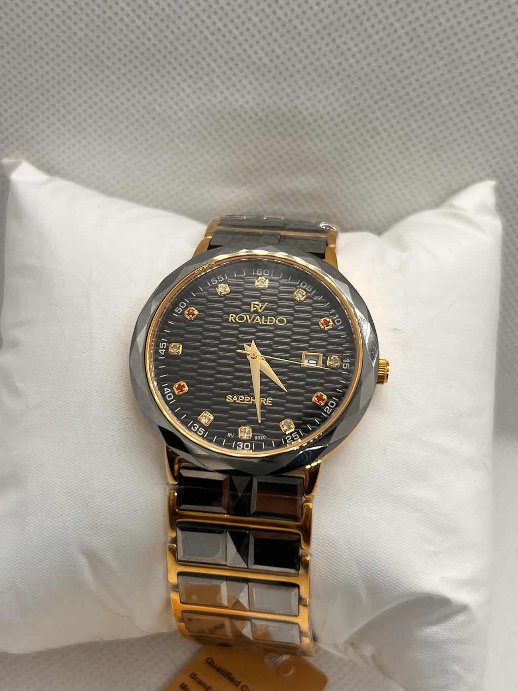 RVD Sapphire Two-Tone Faceted Bezel Date Men's Watch