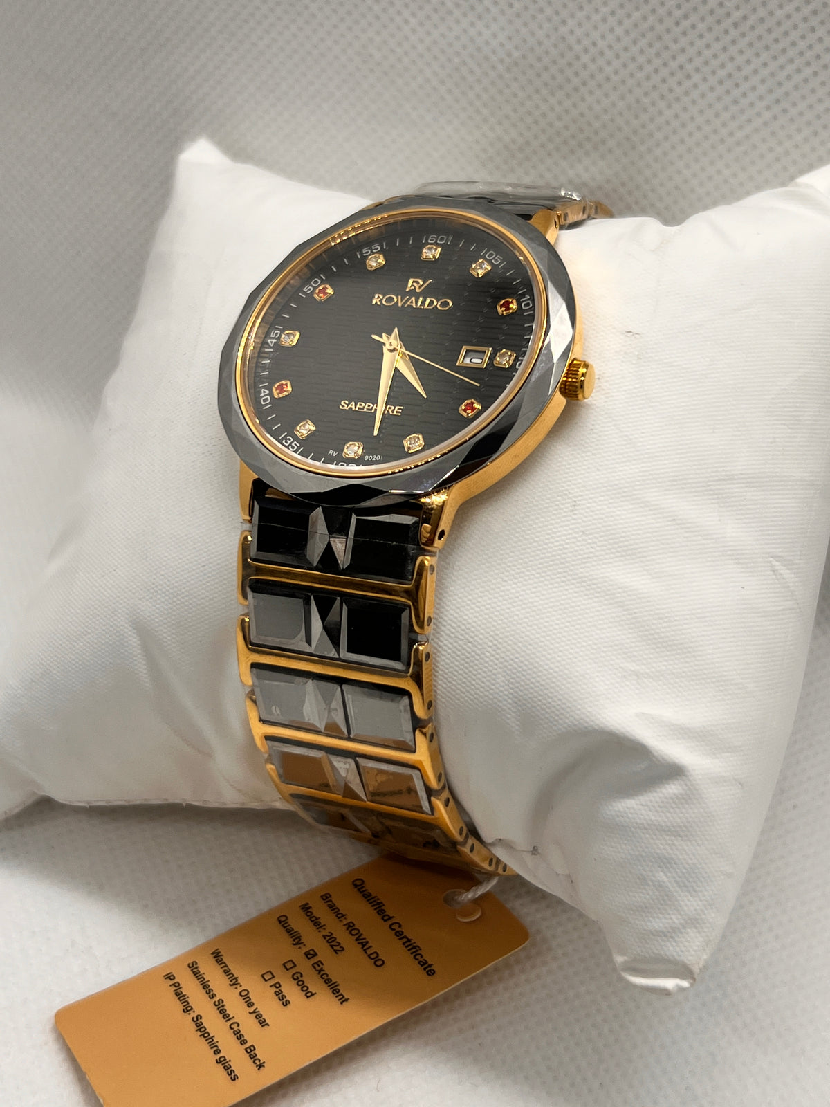 RVD Sapphire Two-Tone Faceted Bezel Date Men's Watch