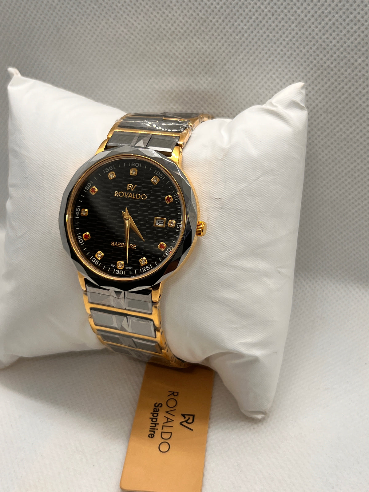 RVD Sapphire Two-Tone Faceted Bezel Date Men's Watch