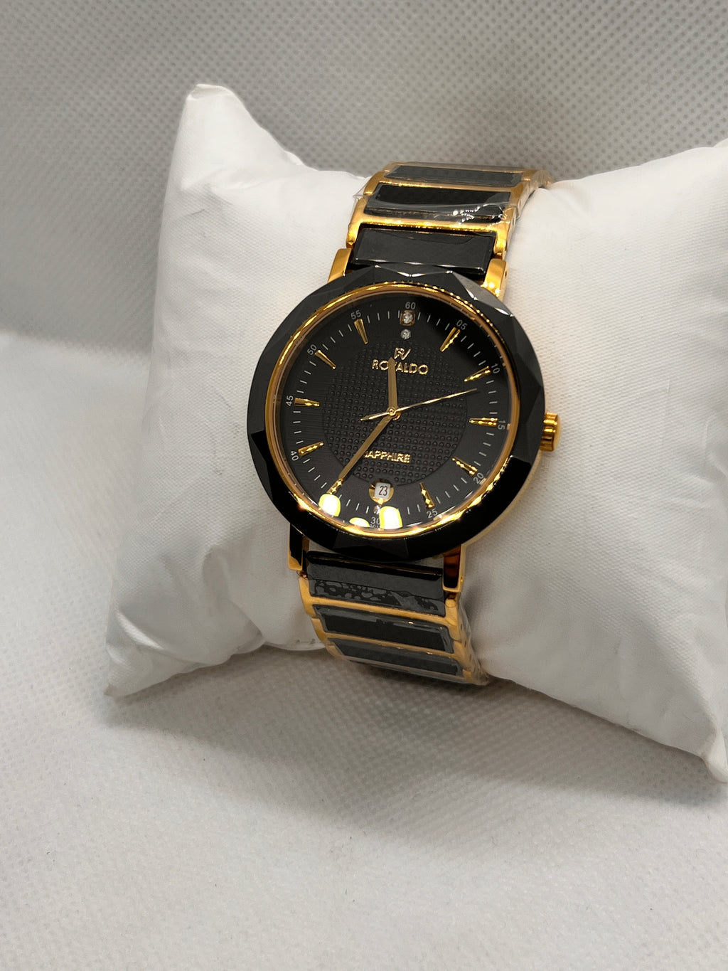 RVD Sapphire Black Gold Faceted Bezel Date Men's Watch