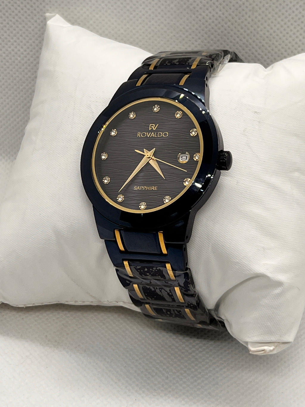 RVD Sapphire Midnight Blue Grey Dial Date Men's Watch