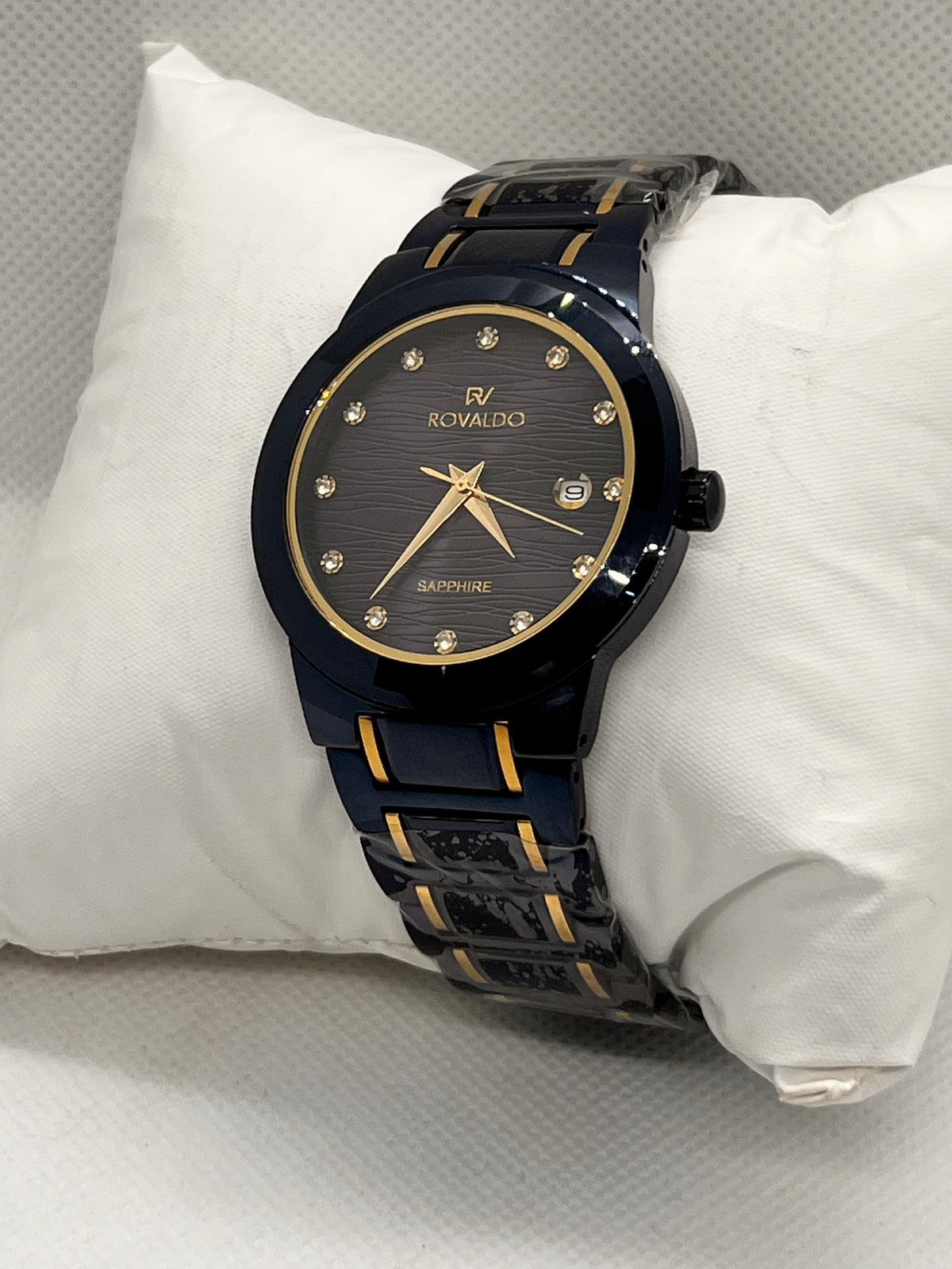 RVD Sapphire Midnight Blue Grey Dial Date Men's Watch