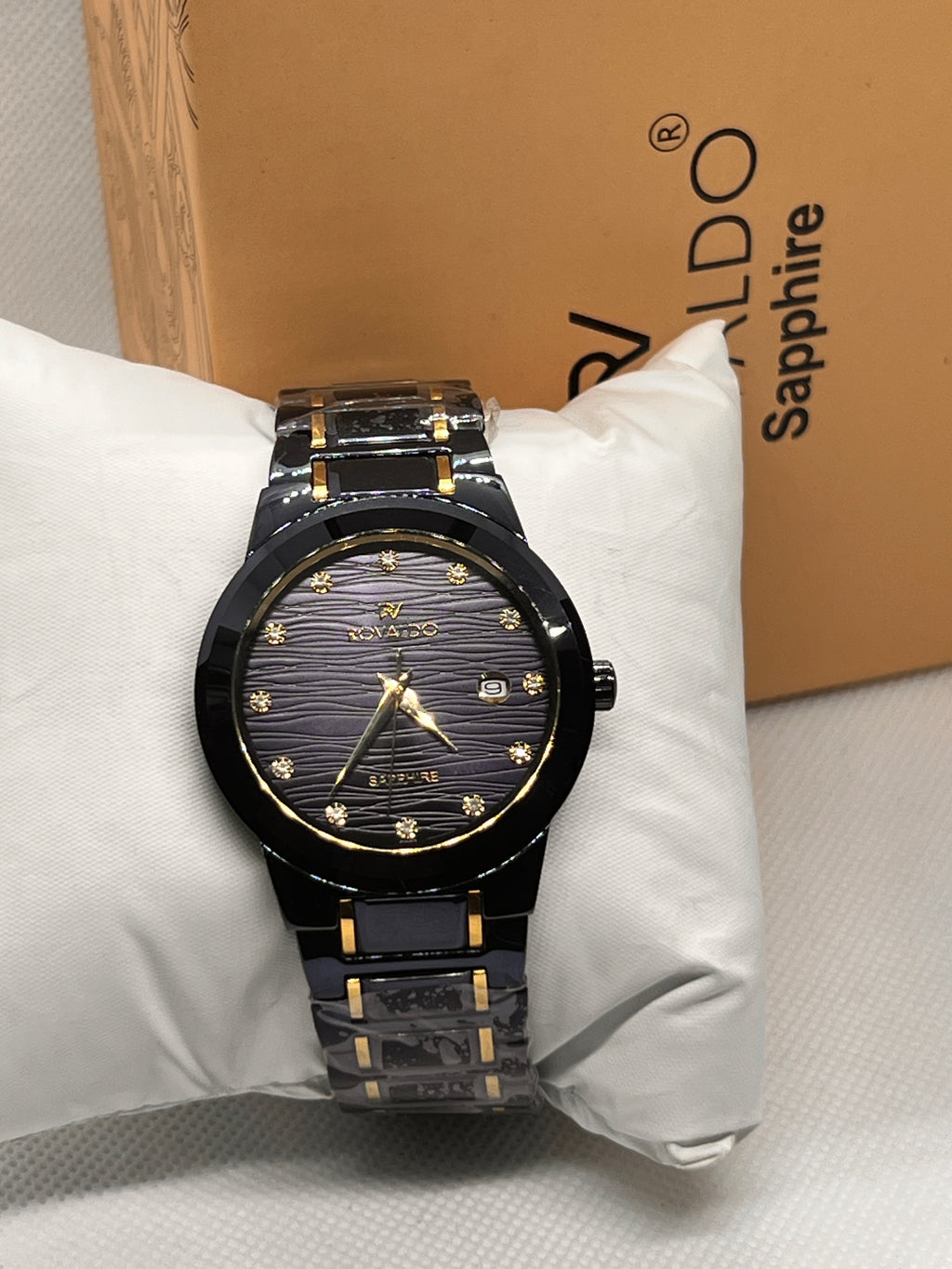 RVD Sapphire Midnight Blue Grey Dial Date Men's Watch