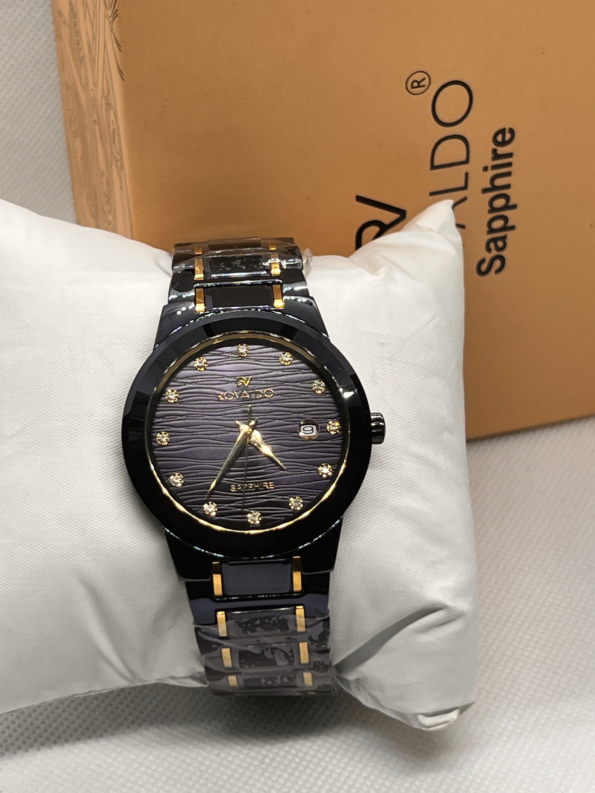 RVD Sapphire Midnight Blue Grey Dial Date Men's Watch