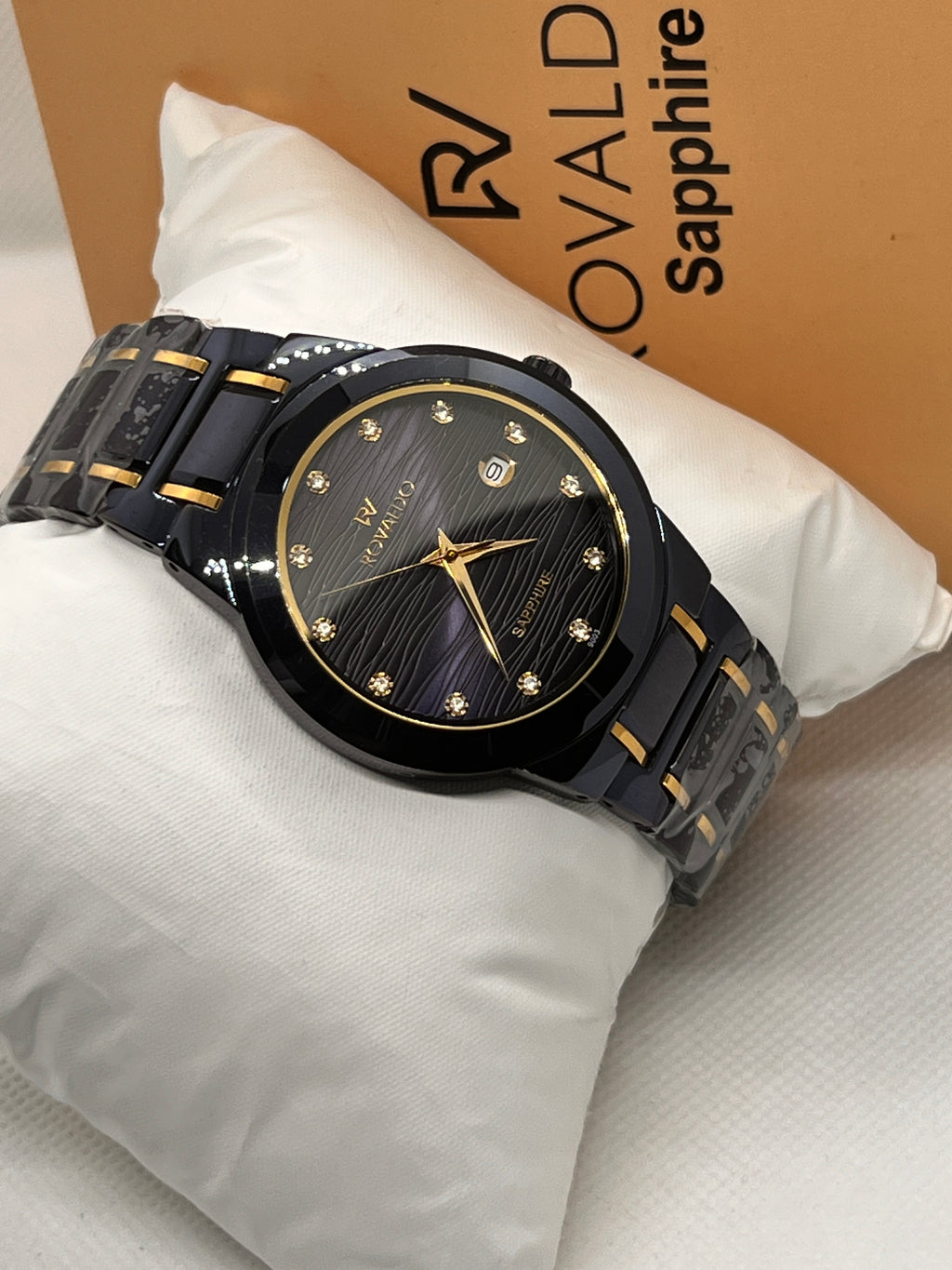RVD Sapphire Midnight Blue Grey Dial Date Men's Watch