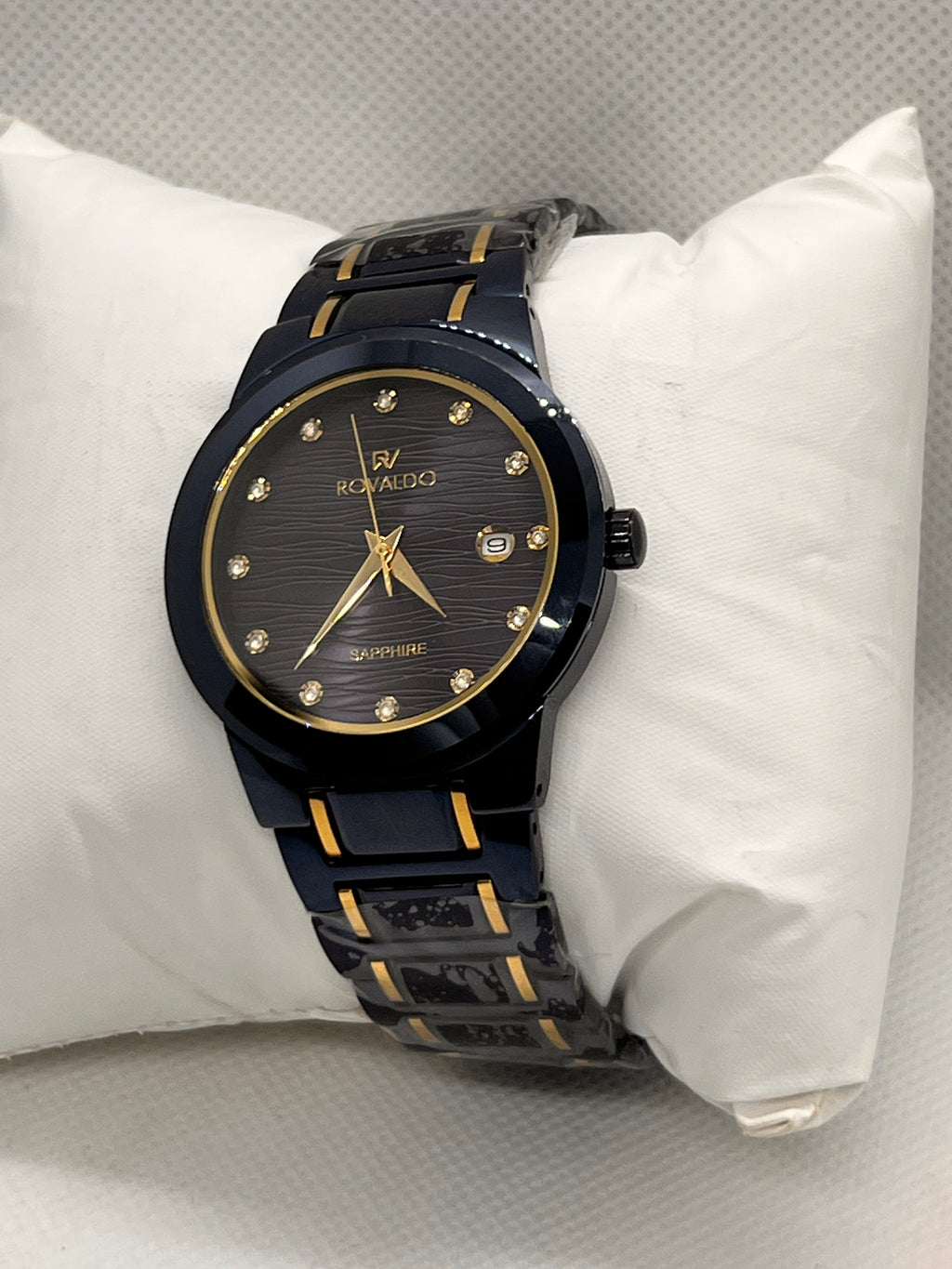 RVD Sapphire Midnight Blue Grey Dial Date Men's Watch