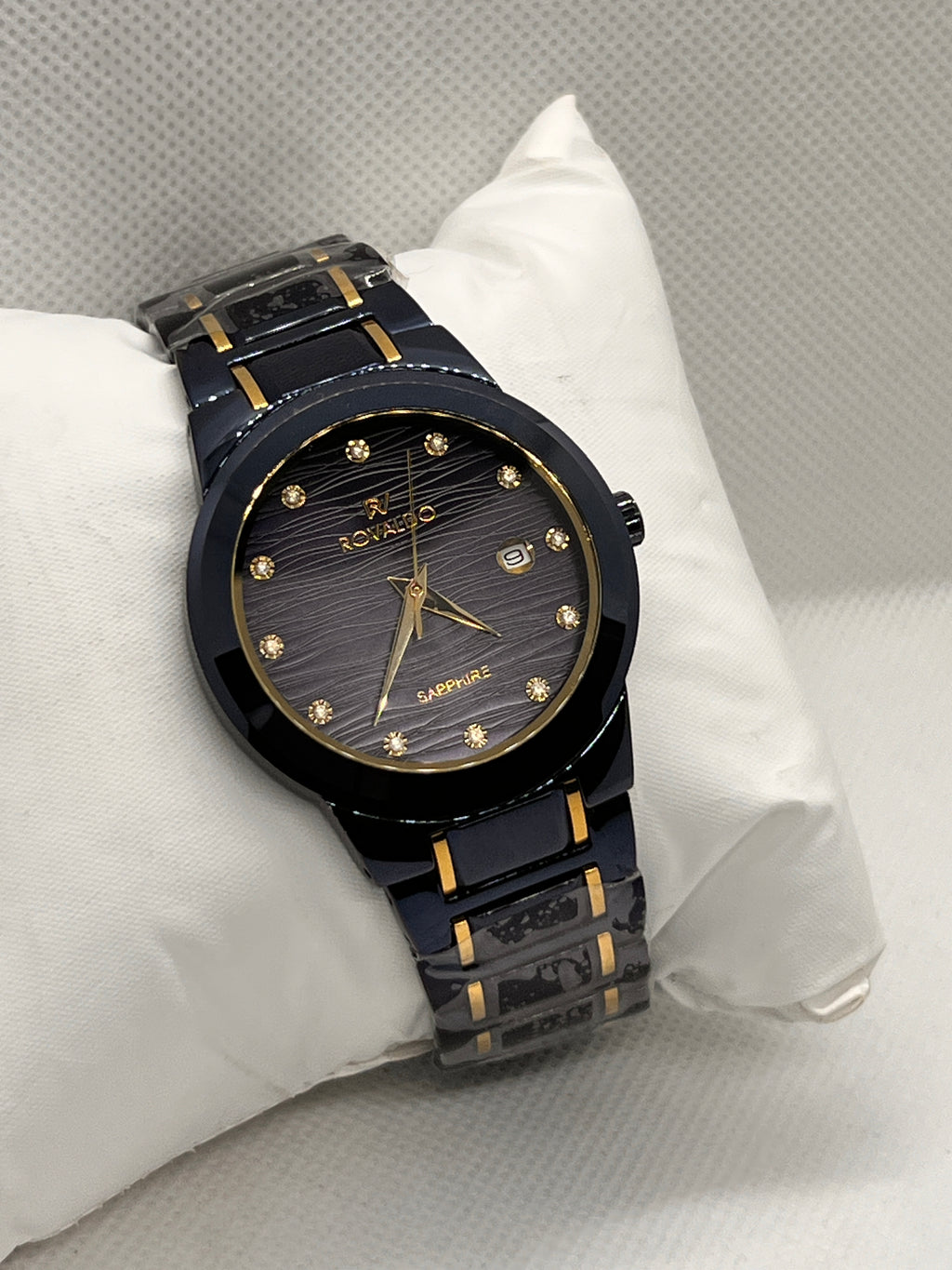 RVD Sapphire Midnight Blue Grey Dial Date Men's Watch