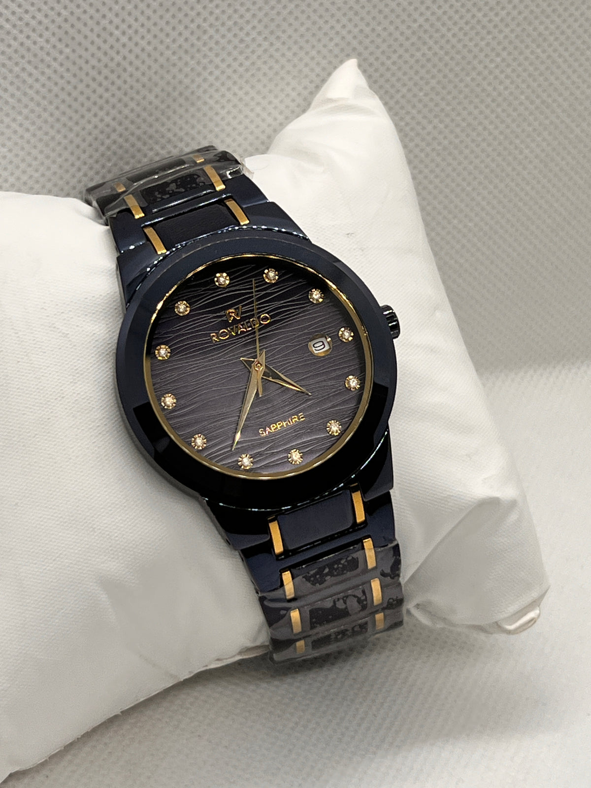 RVD Sapphire Midnight Blue Grey Dial Date Men's Watch