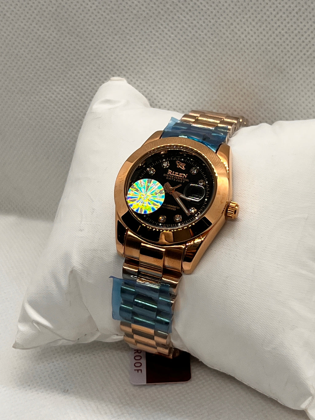 RIZ Crystal Stone-Set Dial Date Quartz Women's Watch