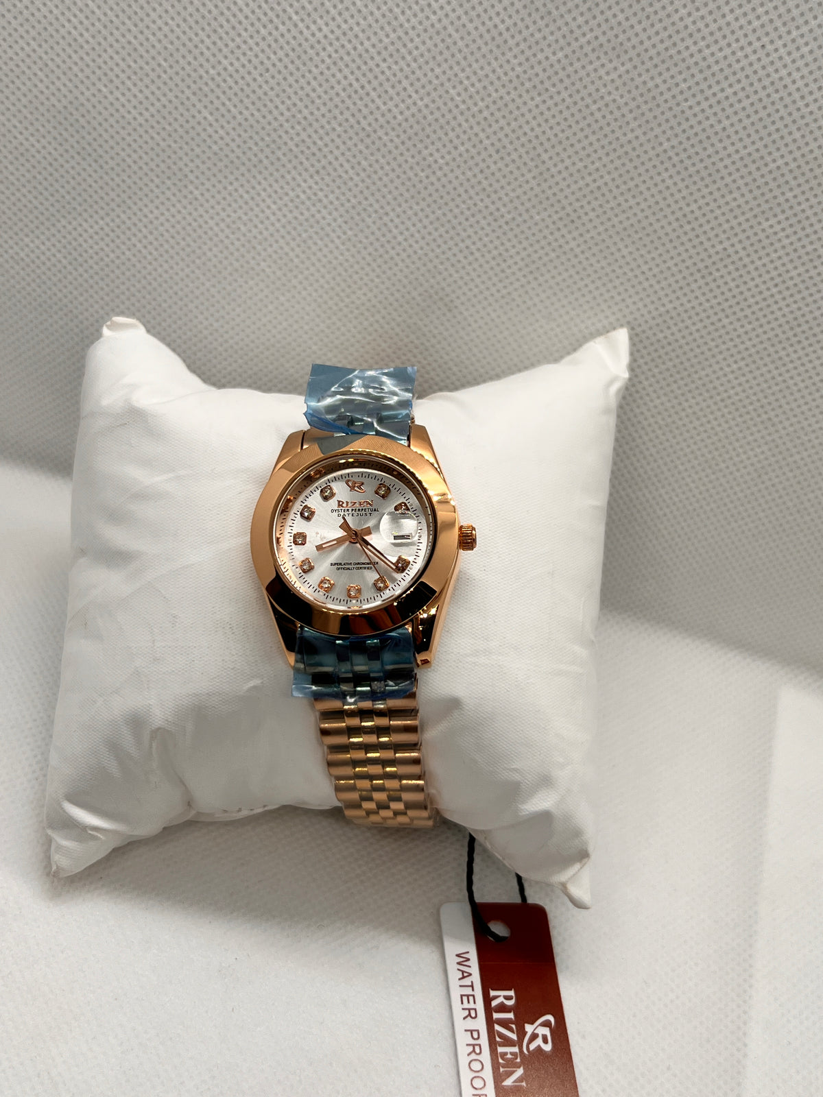 RIZ Crystal Stone-Set Dial Date Quartz Women's Watch