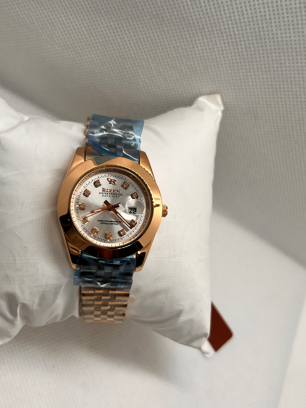 RIZ Crystal Stone-Set Dial Date Quartz Women's Watch