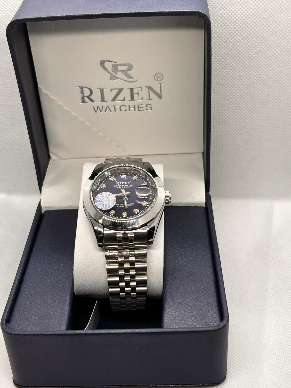RIZ Stainless Steel Stone-Set Date Quartz Men's Watch