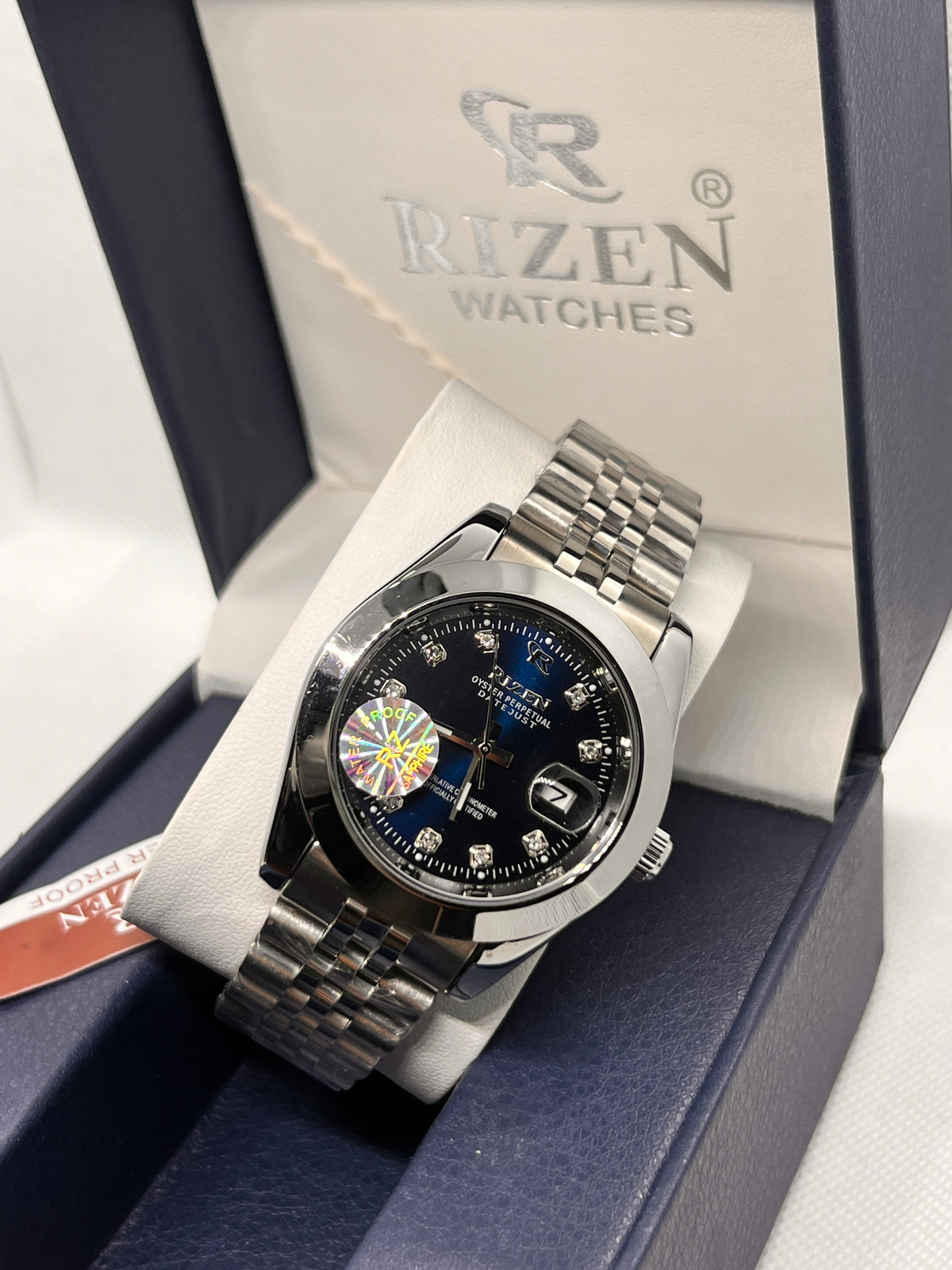 RIZ Stainless Steel Stone-Set Date Quartz Men's Watch