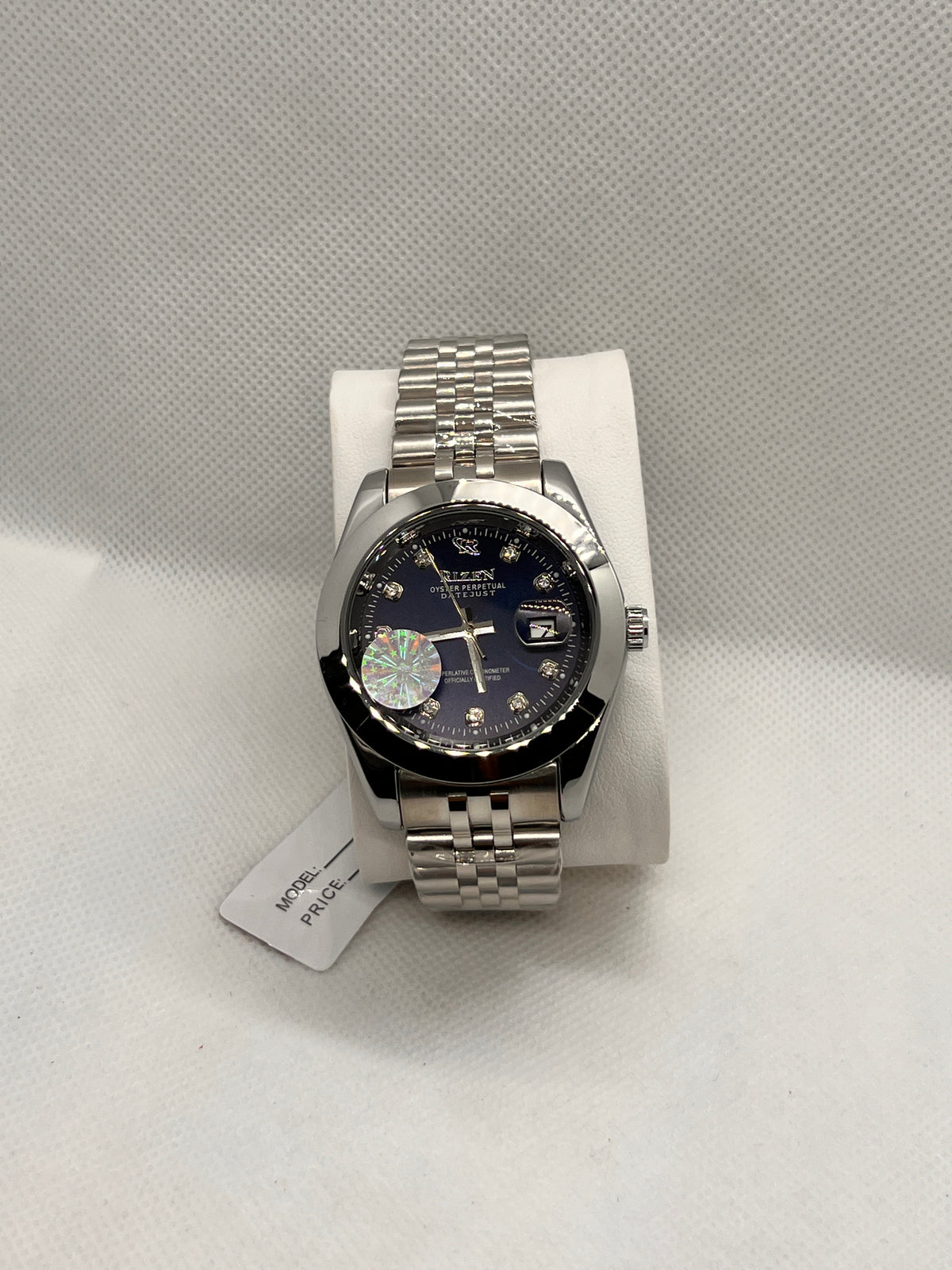 RIZ Stainless Steel Stone-Set Date Quartz Men's Watch
