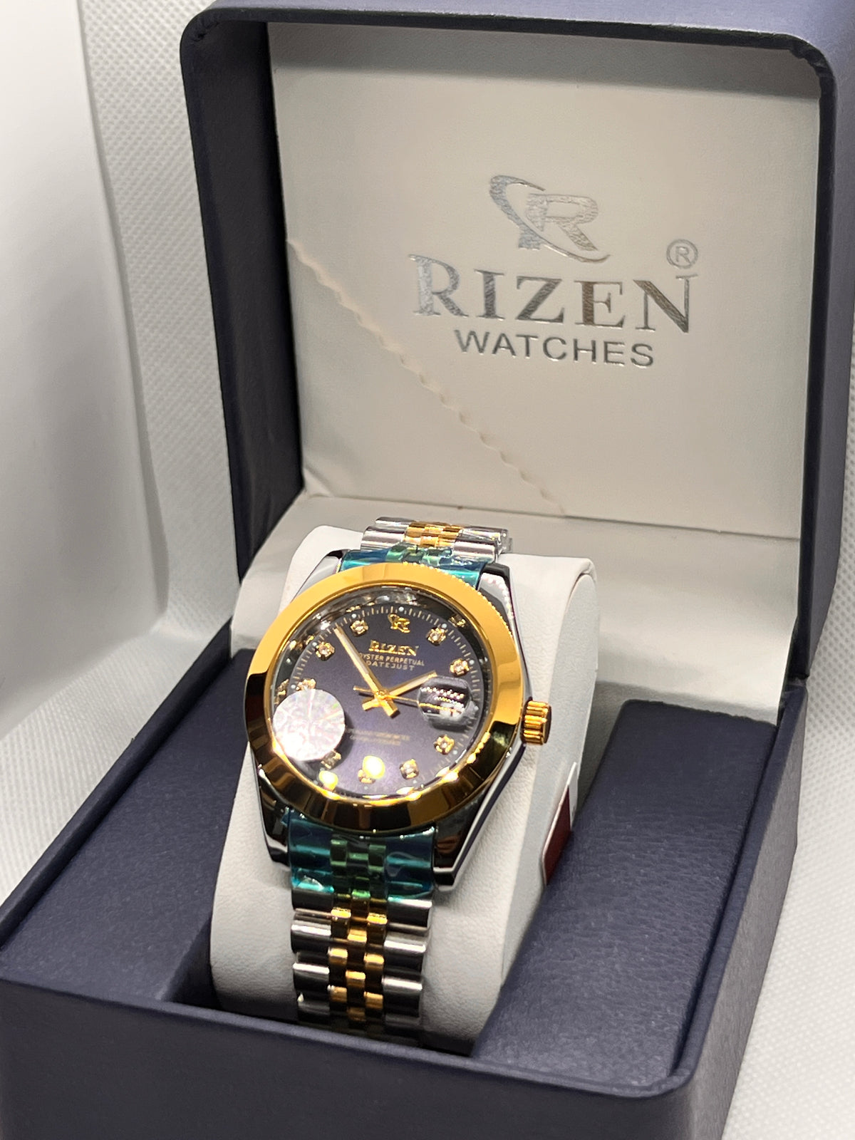 RIZ Two-Tone Gold Steel Stone-Set Date Men's Watch