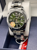 RIZ Steel Green Dial Fluted Bezel Date Men's Watch