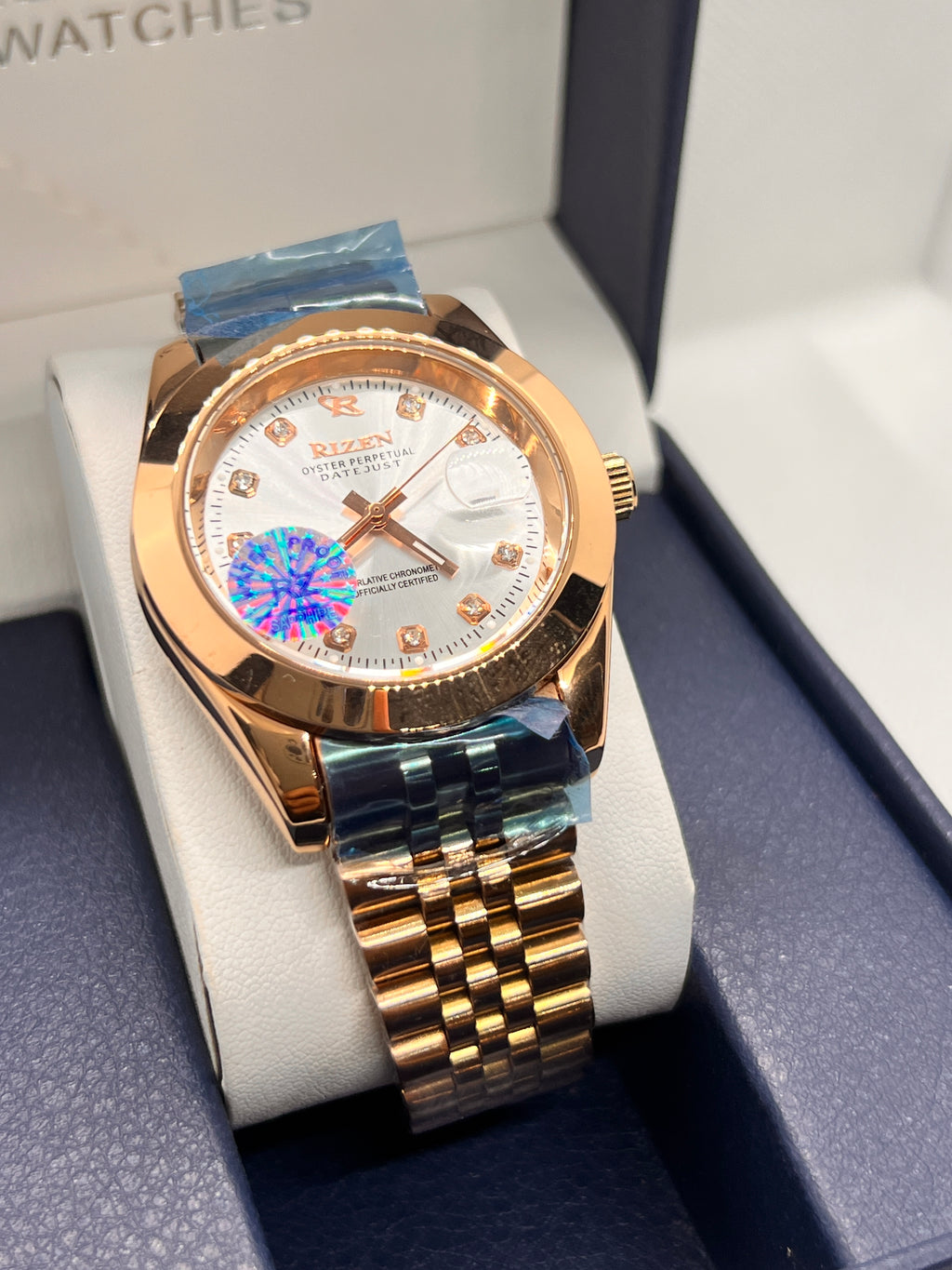RIZ Rose Gold Stone-Set Date Quartz Men's Watch