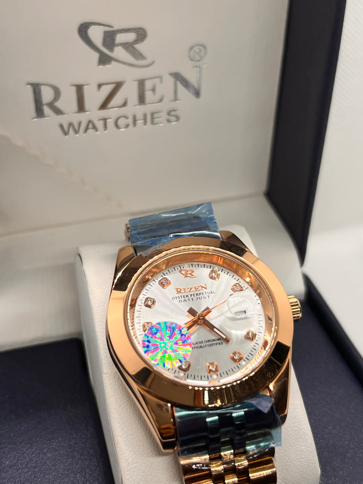 RIZ Rose Gold Stone-Set Date Quartz Men's Watch