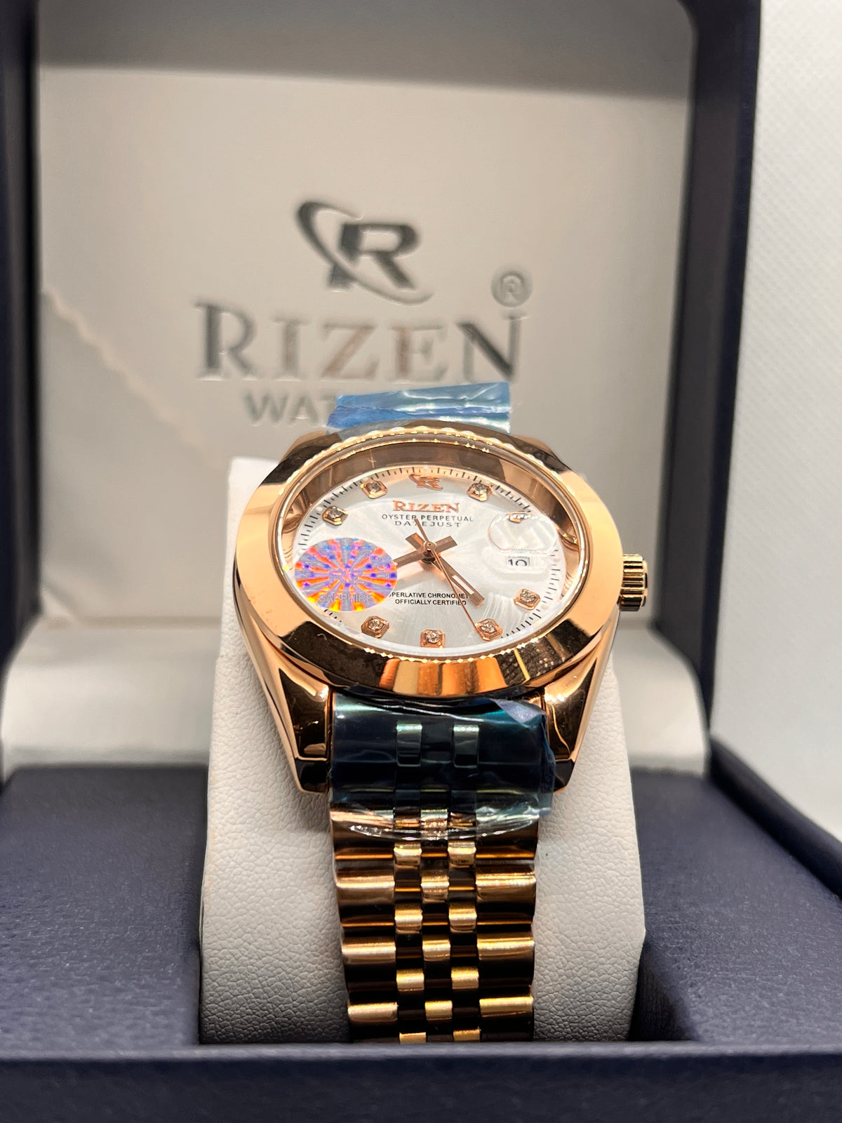 RIZ Rose Gold Stone-Set Date Quartz Men's Watch