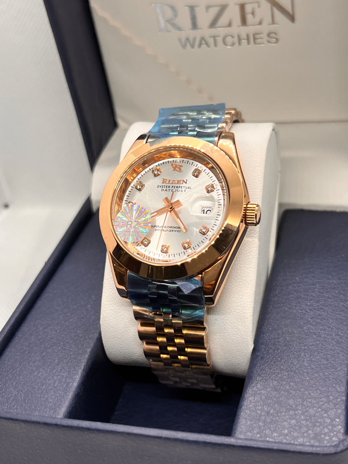RIZ Rose Gold Stone-Set Date Quartz Men's Watch