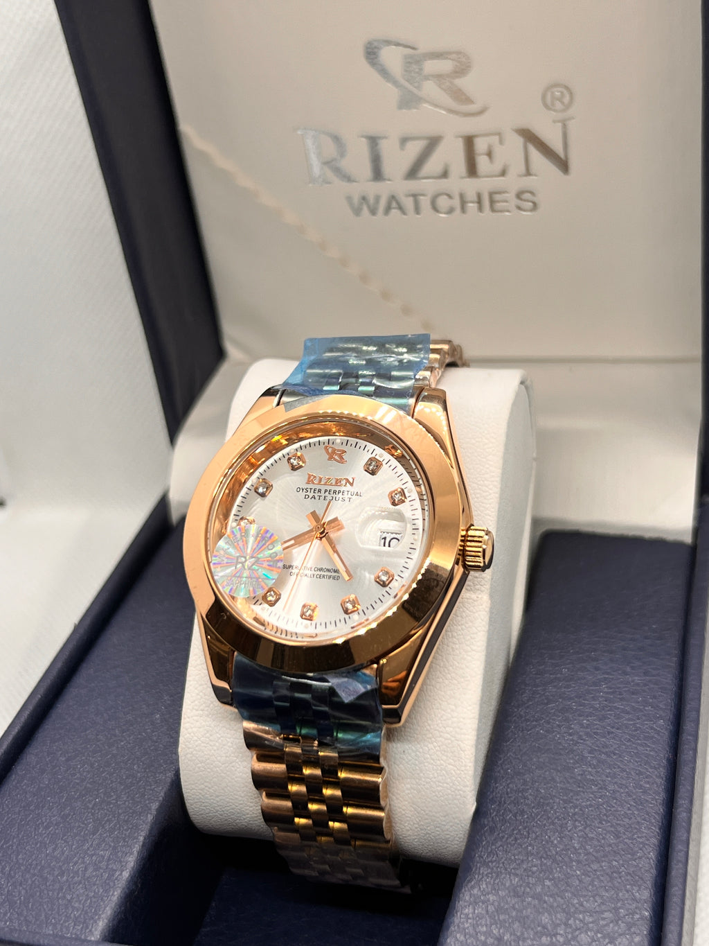 RIZ Rose Gold Stone-Set Date Quartz Men's Watch