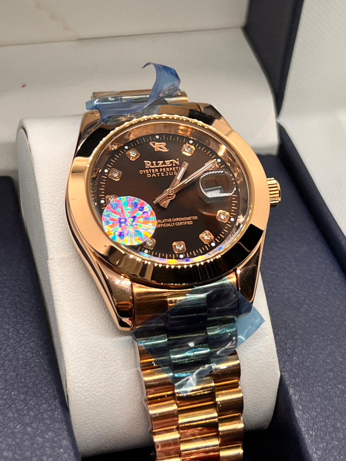 RIZ Rose Gold Stone-Set Date Quartz Men's Watch