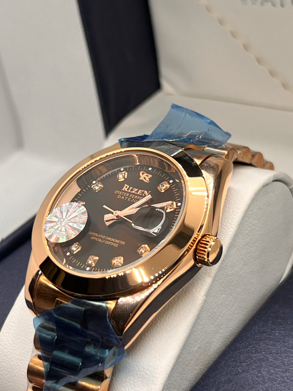 RIZ Rose Gold Stone-Set Date Quartz Men's Watch