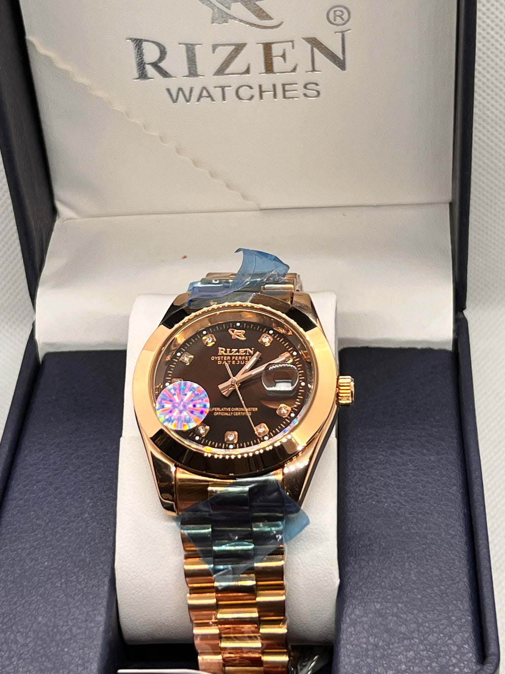 RIZ Rose Gold Stone-Set Date Quartz Men's Watch