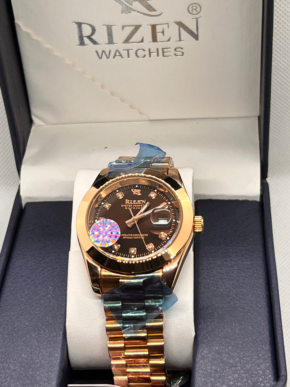 RIZ Rose Gold Stone-Set Date Quartz Men's Watch