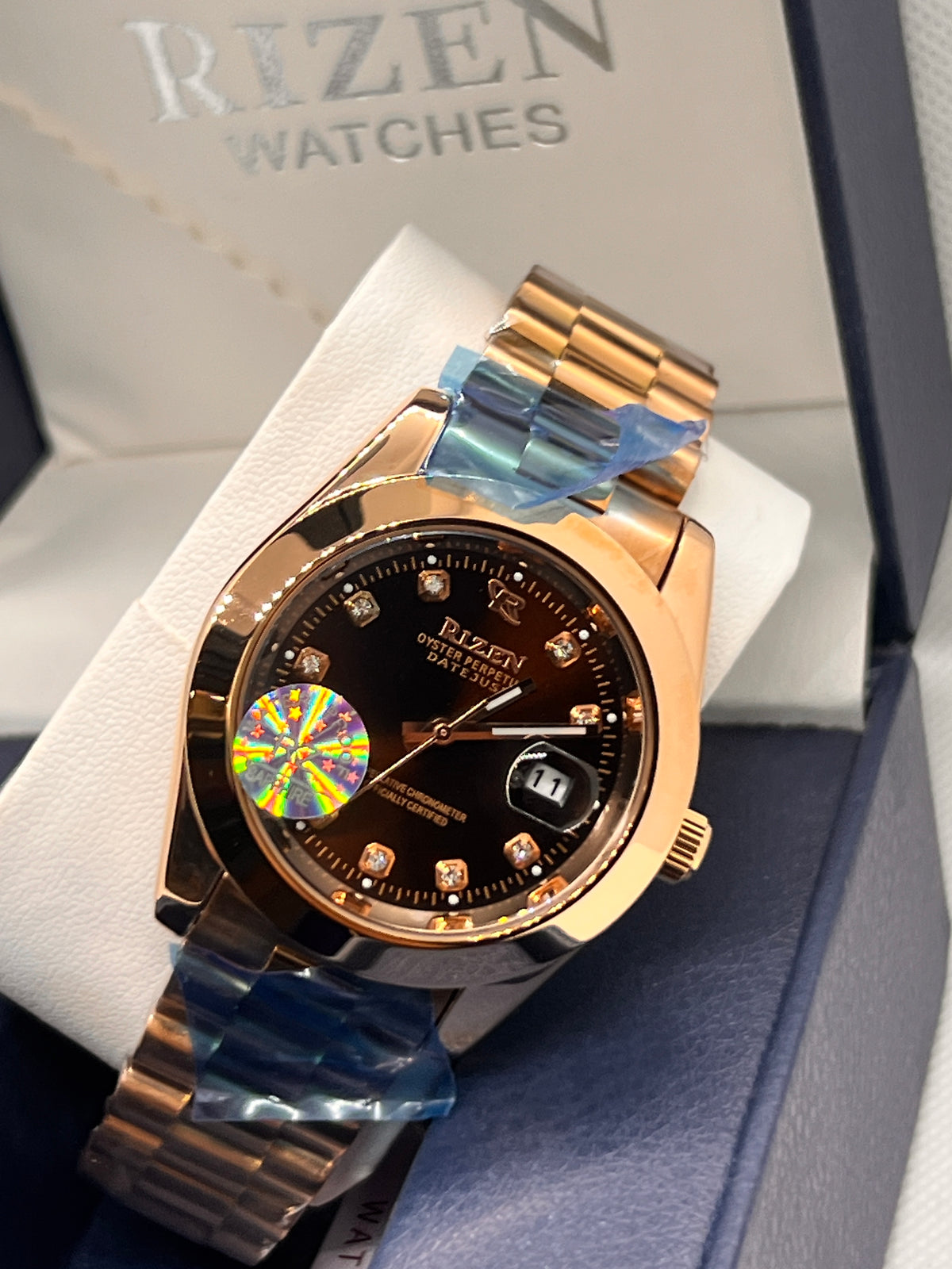 RIZ Rose Gold Stone-Set Date Quartz Men's Watch