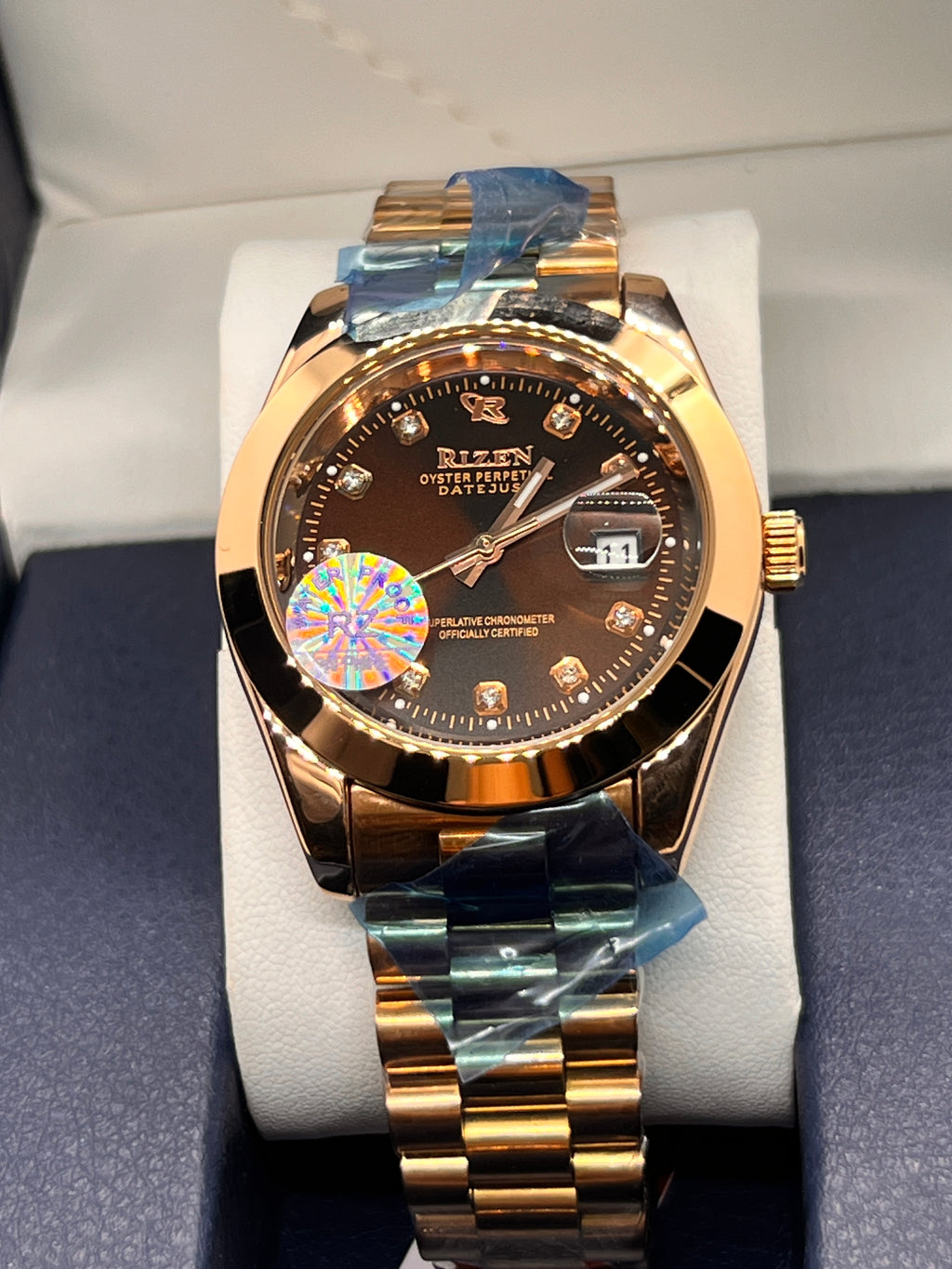 RIZ Rose Gold Stone-Set Date Quartz Men's Watch