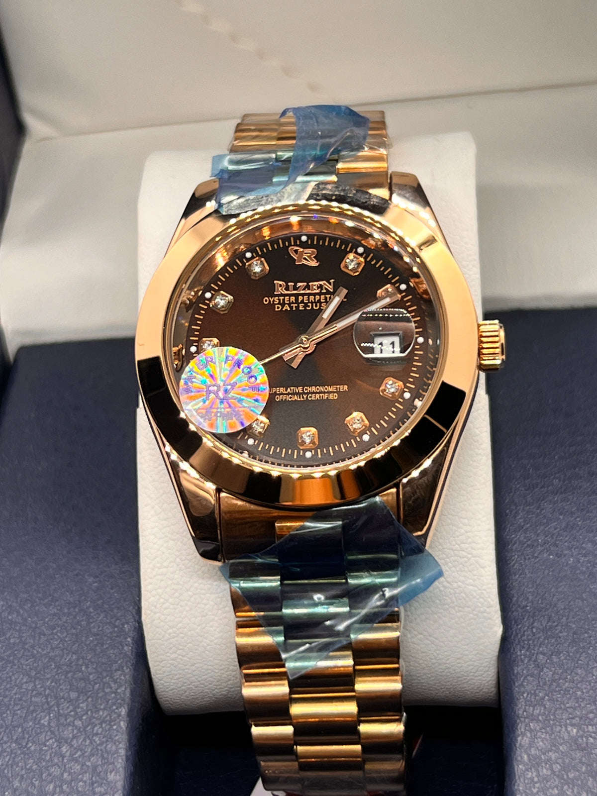 RIZ Rose Gold Stone-Set Date Quartz Men's Watch
