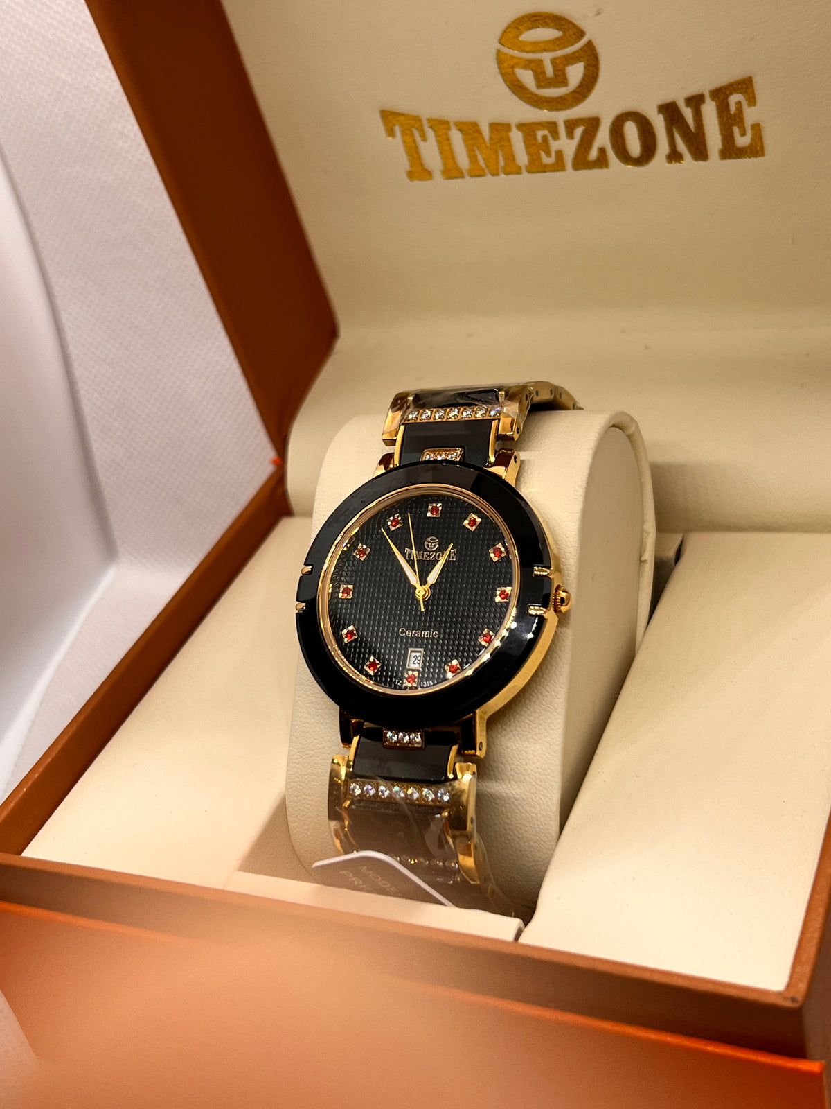 TMZ Ceramic Gold Textured Dial Date Men's Watch